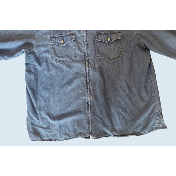 Vintage DENIM & CO Full Zip Corduroy Collar Denim Shirt 90s / 00s Sz L - Picture 4 of 7